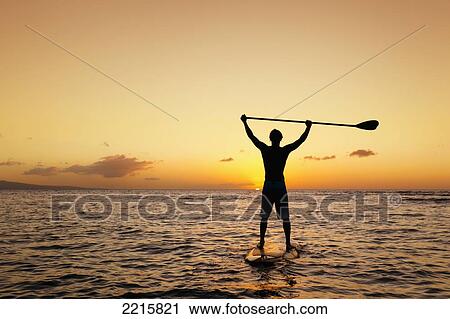 Hawaii, Maui, Wailea, Stand Up Paddeling at Sunset. View Large Photo Image Stock Image - Hawaii, Maui, Wailea, Stand Up Paddeling at Sunset.. Fotosearch
