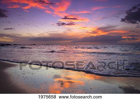 Hawaii, Maui, Wailea, Sunset At Mokapu Beach. View Large Photo Image Stock Photo - Hawaii, Maui, Wailea, Sunset At Mokapu Beach.. Fotosearch