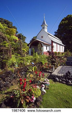 Stock Photograph - Hawaii, Maui, Wailua, St. Gabriel's Church, Also Known As The Coral Miracle Church And Our Lady Of Fatima Shrine. Fotosearch