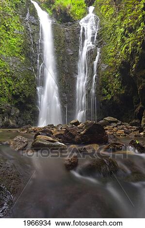 Hawaii, Maui, Waterfall Near Lush Waihe'e Valley View Large Photo Image Picture - Hawaii, Maui, Waterfall Near Lush Waihe'e Valley. Fotosearch