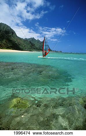 Picture - Hawaii, Maui, Windsurfing On Turquoise Waters. Fotosearch