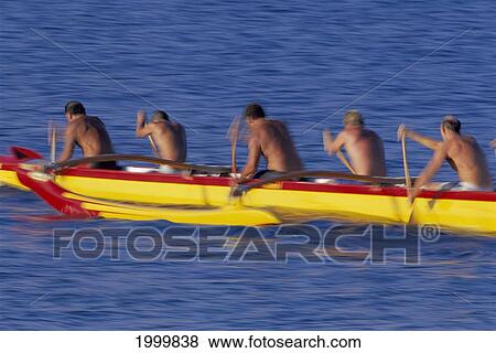 Hawaii, Men Paddle Outrigger Canoe Blur Motion, Ocean View Large Photo Image Stock Photo - Hawaii, Men Paddle Outrigger Canoe Blur Motion, Ocean. Fotosearch