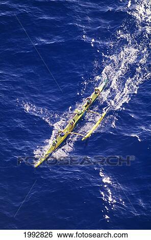 Hawaii, Men's Molokai To Oahu Canoe Race, Aerial, Yellow Canoe. View Large Photo Image Stock Photograph - Hawaii, Men's Molokai To Oahu Canoe Race, Aerial, Yellow Canoe.. Fotosearch