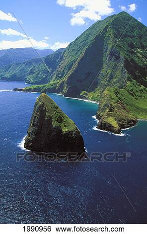 Stock Photograph - Hawaii, Molokai, Aerial View Of Okala Island And Coastline Along North Shore.. Fotosearch