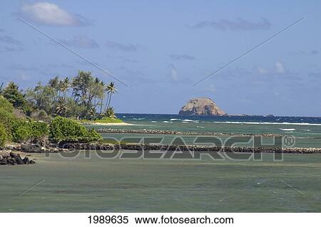 Stock Photography - Hawaii, Molokai, Hawaiian Fishponds Off West End Of Island, Moku Ho'oniki Island In Distance.. Fotosearch