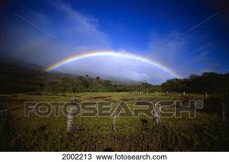 Hawaii, Molokai, Rainbow Over Green Ranch Land View Large Photo Image Stock Image - Hawaii, Molokai, Rainbow Over Green Ranch Land. Fotosearch