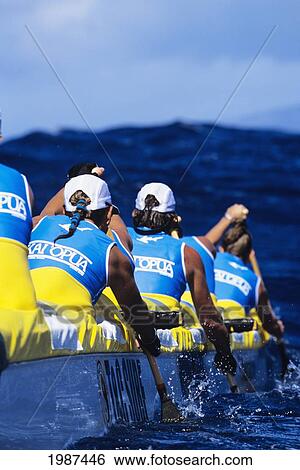 Hawaii, Molokai To Oahu, Kaiwi Channel, Women Paddling In Na Wahine O Kekai Race, View From Behind. No Model Release View Large Photo Image Stock Photograph - Hawaii, Molokai To Oahu, Kaiwi Channel, Women Paddling In Na Wahine O Kekai Race, View From Behind. No Model Release. Fotosearch