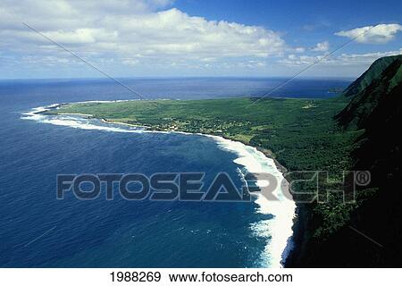 Stock Photo - Hawaii, Molokai, View From Along Mule Ride To Kalaupapa Peninsula, Former Site Of The Leper Colony. Fotosearch