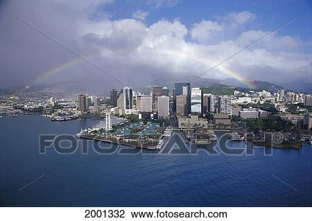 Hawaii, Oahu, Aerial Honolulu Harbor With Aloha Tower, Full Rainbow Background View Large Photo Image Stock Image - Hawaii, Oahu, Aerial Honolulu Harbor With Aloha Tower, Full Rainbow Background. Fotosearch