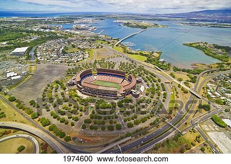 Stock Image - Hawaii, Oahu, Aerial Shot Of Aloha Stadium.. Fotosearch