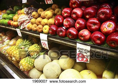 Stock Photo - Hawaii, Oahu, Assorted Healthy Fruits In A Food Market. Fotosearch