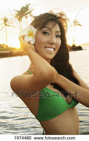 Hawaii, Oahu, Attractive Young Woman On The Beach. View Large Photo Image Stock Image - Hawaii, Oahu, Attractive Young Woman On The Beach.. Fotosearch