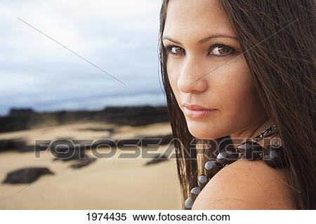Hawaii, Oahu, Attractive Young Woman On The Beach. View Large Photo Image Stock Photography - Hawaii, Oahu, Attractive Young Woman On The Beach.. Fotosearch