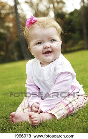 Hawaii, Oahu, Baby Girl Sits In Grass. View Large Photo Image Stock Photo - Hawaii, Oahu, Baby Girl Sits In Grass.. Fotosearch