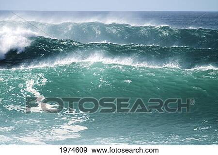 Stock Photo - Hawaii, Oahu, Beautiful Set Of Waves.. Fotosearch