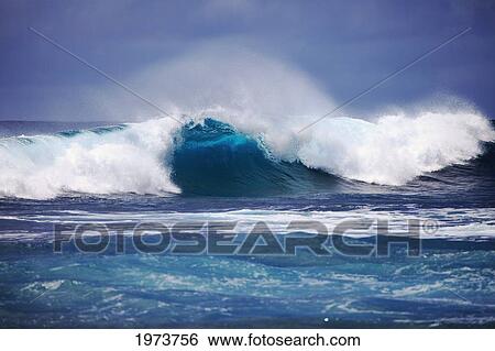 Stock Photograph - Hawaii, Oahu, Beautiful Wave Breaking.. Fotosearch