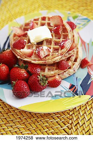 Stock Photo - Hawaii, Oahu, Breakfast Fresh Fruit Waffle.. Fotosearch