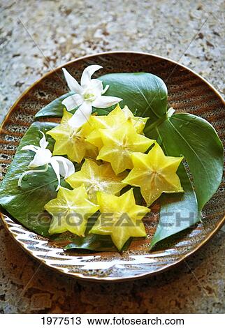 Stock Image - Hawaii, Oahu, Breakfast Plate, Tropical Fruit Arrangement.. Fotosearch