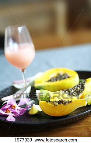 Stock Photo - Hawaii, Oahu, Breakfast Plate, Tropical Fruit Arrangement.. Fotosearch