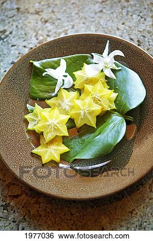 Stock Photograph - Hawaii, Oahu, Breakfast Plate, Tropical Fruit Arrangement.. Fotosearch