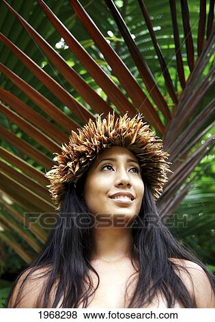 Hawaii, Oahu, Closeup Of A Local Hawaiian Female Wearing A Haku Smiling View Large Photo Image Stock Photo - Hawaii, Oahu, Closeup Of A Local Hawaiian Female Wearing A Haku Smiling. Fotosearch