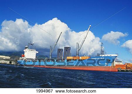 Stock Photo - Hawaii, Oahu, Container Ship In Honolulu Harbor.. Fotosearch