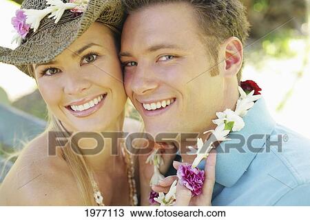 Hawaii, Oahu, Couple With Leis, Smiling. View Large Photo Image Stock Image - Hawaii, Oahu, Couple With Leis, Smiling.. Fotosearch
