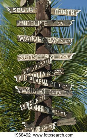 Hawaii, Oahu, Detail Of Sign Pole Located In Haleiwa. View Large Photo Image Stock Image - Hawaii, Oahu, Detail Of Sign Pole Located In Haleiwa.. Fotosearch