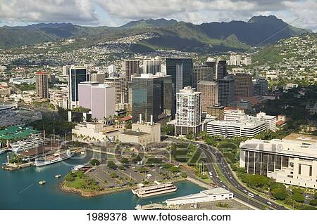 Stock Photo - Hawaii, Oahu, Downtown Honolulu And Harbor.. Fotosearch
