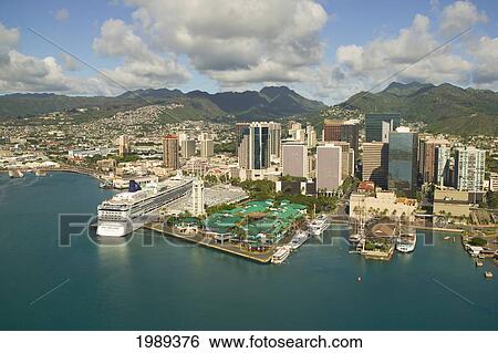 Hawaii, Oahu, Downtown Honolulu And Harbor. View Large Photo Image Stock Photograph - Hawaii, Oahu, Downtown Honolulu And Harbor.. Fotosearch