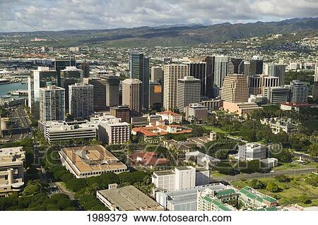 Hawaii, Oahu, Downtown Honolulu From Above. View Large Photo Image Stock Photo - Hawaii, Oahu, Downtown Honolulu From Above.. Fotosearch