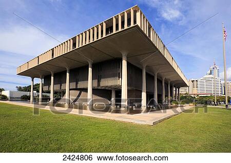 Hawaii, Oahu, Downtown Honolulu, Hawaii State Capitol Building. View Large Photo Image Stock Photograph - Hawaii, Oahu, Downtown Honolulu, Hawaii State Capitol Building.. Fotosearch