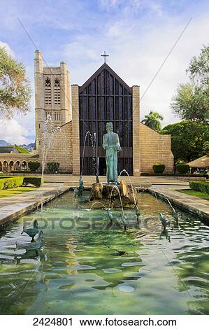 Stock Image - Hawaii, Oahu, Downtown Honolulu, St. Andrew's Cathedral Episcopal Church. Fotosearch