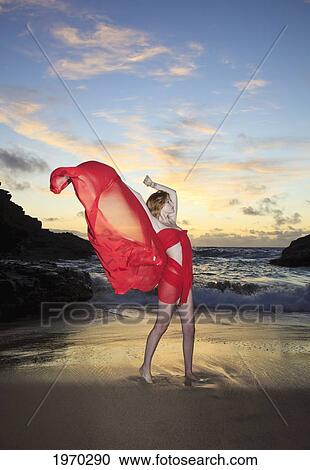 Hawaii, Oahu, Eternity Beach, Beautiful Redhead Girl In Bikini And Red Chiffon View Large Photo Image Stock Image - Hawaii, Oahu, Eternity Beach, Beautiful Redhead Girl In Bikini And Red Chiffon. Fotosearch