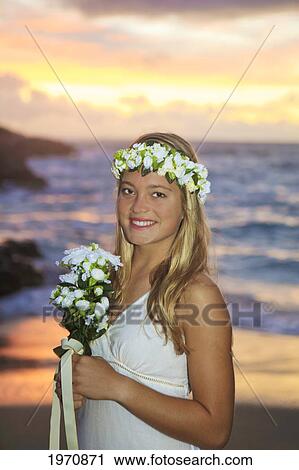 Hawaii, Oahu, Eternity Beach, Newlywed Bride By The Ocean View Large Photo Image Stock Image - Hawaii, Oahu, Eternity Beach, Newlywed Bride By The Ocean. Fotosearch