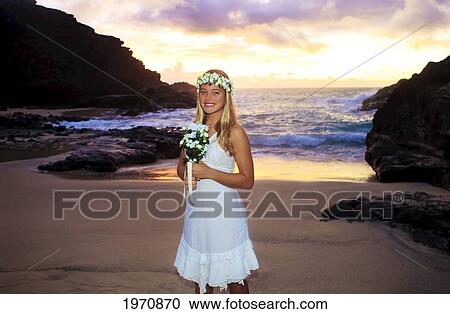 Hawaii, Oahu, Eternity Beach, Portrait Of A Newlywed Bride View Large Photo Image Stock Image - Hawaii, Oahu, Eternity Beach, Portrait Of A Newlywed Bride. Fotosearch
