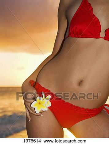 Hawaii, Oahu, Girl On Beach In Swimsuit, Close-Up On Midriff. View Large Photo Image Picture - Hawaii, Oahu, Girl On Beach In Swimsuit, Close-Up On Midriff.. Fotosearch