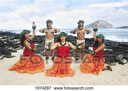 Stock Photo - Hawaii, Oahu, Group Of Tahitian Male And Female Dancers Posing.. Fotosearch