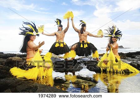 Stock Photo - Hawaii, Oahu, Group Of Tahitian Male And Female Dancers Posing.. Fotosearch
