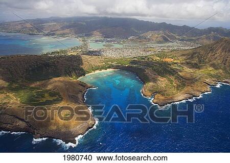 Stock Image - Hawaii, Oahu, Hawaii Kai, Aerial Of Hanauma Bay.. Fotosearch