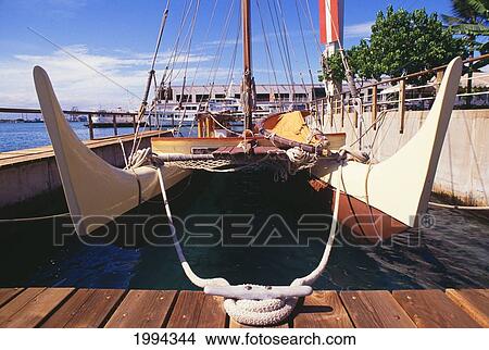 Picture - Hawaii, Oahu, Hokulea Docked At Hawaii Maritime Center. No Commercial Use. Fotosearch
