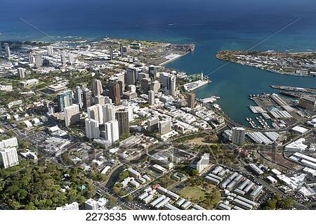 Stock Photography - Hawaii, Oahu, Honolulu, Aerial View Of The Center Of The Downtown District.. Fotosearch