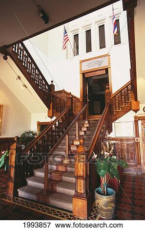 Stock Photo - Hawaii, Oahu, Honolulu, Bishop Museum, Ornate Staircase. Editorial Use Only.. Fotosearch