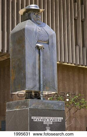 Stock Image - Hawaii, Oahu, Honolulu, Father Damien Statue At Hawaii State Capitol. Fotosearch