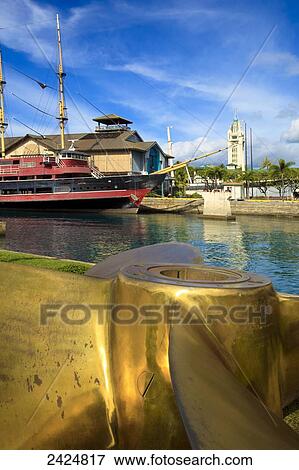 Hawaii, Oahu, Honolulu Harbor, Dinner cruise ship moored next to Hawaii Maritime Center. View Large Photo Image Stock Photo - Hawaii, Oahu, Honolulu Harbor, Dinner cruise ship moored next to Hawaii Maritime Center.. Fotosearch