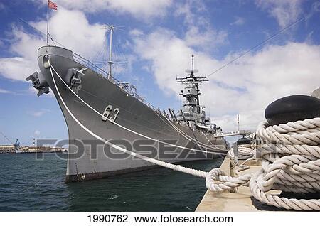 Stock Image - Hawaii, Oahu, Honolulu, U. S. S. Missouri, Historic Battleship Now Anchored In Pearl Harbor. Fotosearch