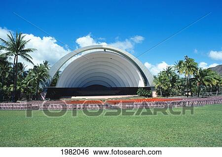 Stock Photograph - Hawaii, Oahu, Honolulu, view of the Waikiki Shell. Fotosearch
