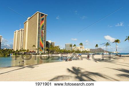 Hawaii, Oahu, Honolulu, Waikiki, View Of The Rainbow Tower In Hilton Hawaiian Village Hotel. View Large Photo Image Stock Image - Hawaii, Oahu, Honolulu, Waikiki, View Of The Rainbow Tower In Hilton Hawaiian Village Hotel.. Fotosearch
