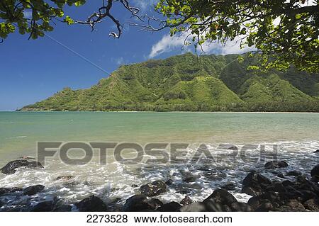 Stock Photo - Hawaii, Oahu, Kahana Bay And Valley On The Windward Side Of The Island.. Fotosearch