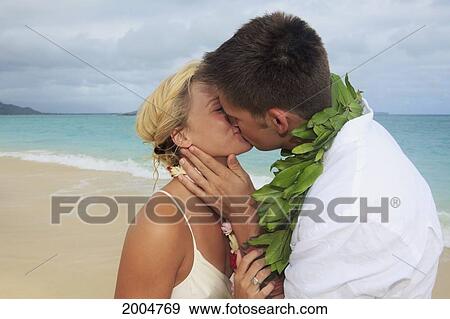 Hawaii, Oahu, Kailua, Lanikai Beach, Attractive Newlywed Couple On Beach. View Large Photo Image Stock Photo - Hawaii, Oahu, Kailua, Lanikai Beach, Attractive Newlywed Couple On Beach.. Fotosearch